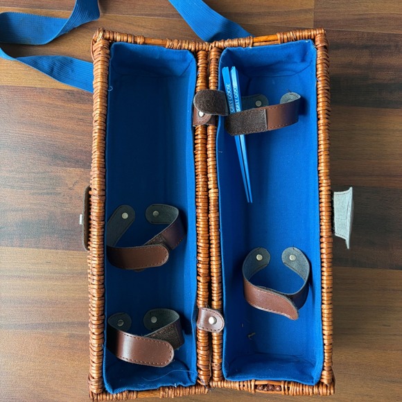 Grey Goose Wicker Picnic Basket Carrier Bag Blue‎ Strap Handle - Picture 3 of 9